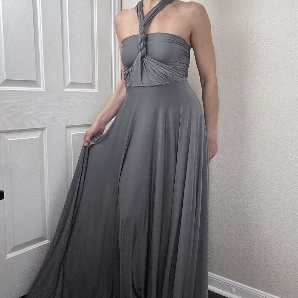 TwoBirds Bridesmaid Multiway Ballgown Maxi Dress Convertible Charcoal Gray 0-12
